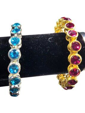 Set of 2 Bracelets Gold tone pink Silver Tone blue magnetic clasp womens jewelry